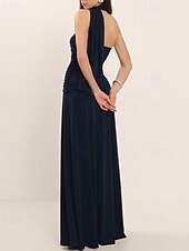 preiswerte BLAU-A-Linie Abendkleid Elegant Kleid Formell Hochzeitsgast Bodenlang Ärmellos Ein-Schulter Jersey mit Gerafft 2025