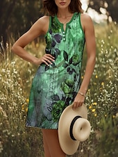preiswerte Boho Kleider-Damen Minikleid Sommerkleid Shiftkleid Schulterfreies Kleid Urlaub Lässig Ausgehen Normale Passform Blumen Grafik Buchstabe Ärmellos V Ausschnitt Rote Blau Purpur Grün Sommer Frühling