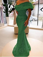 preiswerte Sekt-goldenes Meerjungfrau-Abendkleid mit Pailletten, elegantes, formelles, bodenlanges, ärmelloses, schulterfreies Maskenballkleid 2025