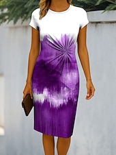 cheap Art&amp;Design Dress-Women&#039;s Midi Dress Sheath Dress Bodycon Dress Formal Boho Daily Regular Fit Ombre Graphic Abstract Short Sleeve Crew Neck Red Blue Purple Green Summer Spring