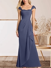 voordelige Vloerlengte-A-Lijn Moeder van de Bruid Jurk Bruiloft Gast Elegante Hartvormige Vloerlengte Chiffon Kap Mouw met Kant Ruching