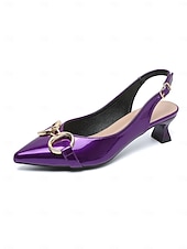 cheap Slingback Pumps-Women's Green Glossy Slingback Kitten Heels with Buckle Detail – Elegant Pointed Toe Pumps, Perfect for Office Attire, Conference Looks, Cocktail Events &amp; Summer Work Outfits