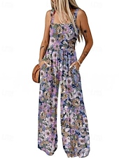 cheap Casual Jumpsuits-Women&#039;s Normal Jumpsuit Casual Floral Sleeveless U Neck Print Street Daily Regular Fit Pink Blue Green Summer