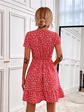 abordables Robes fleuries-Femmes Mini Robe Robe trapèze Occasionnel Extérieur Sortir Coupe Standard Fleuri Manche Courte Col en V Noir Rouge Bleu Abricot Été