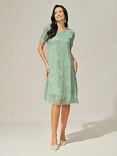 billige Kjoler til nyttårsaften-Dame Knelang kjole Chiffonkjoler Elegant Fritid Løstsittende Blomstret Kortermet Crew-hals Salvie Grøn Sommer