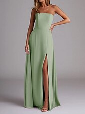 economico Abiti da damigella-Abito da damigella a trapezio, scollo a V, maniche lunghe, elegante, strascico a ruota in chiffon con pieghe e volant 2025