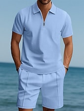 olcso Vakáció-Férfi Pólóingek Quarter Zip Polo Szabadtéri Hétköznapi viselet Hajtóka Rövid ujjú Divat Hawaii Sima 2 db Nyár Normál Fekete Fehér Sötétkék Királykék Lóhere Khakizöld Pólóingek