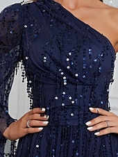 preiswerte Kleider für Hochzeitsgäste-funkelnde Pailletten-Brautkleider mit Quaste in Farbe, formelle Brautkleider, A-Linie, eine Schulter, ärmellos, bodenlang, Tüll-Brautkleid 2025