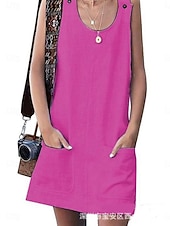 ieftine Rochii-Pentru femei Rochie Mini Rochie de vară Rochie Slip Casual Zilnic Potrivire Largă Culoare solidă Fără manșon În U Fucsia Albastru Închis Vară