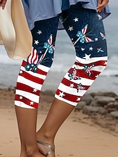 olcso Függetlenség Napja Nadrágok-Női Hazafias  Capri Nadrág Leggings Vintage Divat Kényelmes Vádli Hosszúságú Magas Derék Nadrág Grafikai Amerikai Zászló Nyomtatás Légáteresztő Puha Rugalmas Vakáció
