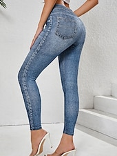 cheap Blue 3D Print-Women&#039;s Leggings Trousers 3D Print Chinos Vacation Streetwear Casual Full Length High Waist Plain Comfy Soft Comfortable Stretchy Outdoor Street Blue Dark Blue Gray Summer Skinny