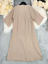 economico Abiti boho-Per donna Abito Midi Abito in cotone e lino Classico Moderno All&#039;aperto Vacanza Ferie Vestibilità regolare Semplice Manica Corta Scollo a V Cachi Estate