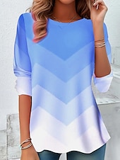 cheap Graphic shop tee-Women&#039;s T Shirt Tee Top Color Block Abstract Fashion Modern Long Sleeve Crew Neck Regular Tops Daily Print Red Sky Blue Light Blue Summer Spring