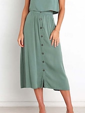 abordables Jupes unies-Femmes Jupe Basique Occasionnel Midi Taille Basse Jupes Uni Froncé Micro-Élastique Vacances Rue Noir Blanche Vert Menthe Vert Été Coton