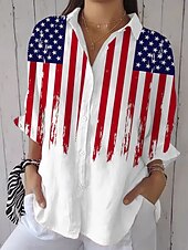Women's Patriotic Shirt Graphic Flag Vintage Stylish Casual Regular Tops Daily White Blue Spring4