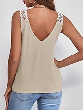 preiswerte Einfaches Tanktop-Damen Camisole-Tanktop Einfarbig Täglich Lässig Ärmellos V Ausschnitt Normale Oberteile Täglich Spitze Patchwork Schwarz Rosa Aprikose Grau Sommer