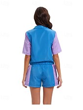 זול תלבושות-שנות ה-80 היפ הופ סגנון רחוב תלבושות ג'קט שורטים דיסקו קולור בלוק תחפושות בגדי ריקוד גברים בגדי ריקוד נשים נשף מסכות מפלגה לבוש ליום יום יומי\קז'ואל מבוגרים מעיל מכנסיים קיץ