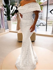 preiswerte Sekt-goldenes Meerjungfrau-Abendkleid mit Pailletten, elegantes, formelles, bodenlanges, ärmelloses, schulterfreies Maskenballkleid 2025