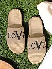 cheap Casual Sandals-Women&#039;s Flyknit Slide Sandals - Red &quot;LOVE&quot; Graphic, Casual Slip-On Design, Perfect for Beach Days and Casual Outings