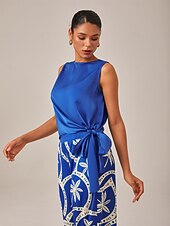 levne Dámské topy a košilky-crop top bez rukávů s kulatým výstřihem a zavazováním na boku