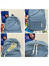 abordables Sacs à dos de Collège-Sac à dos d&#039;école unisexe en nylon de couleur unie avec design multi-poches - sac à dos léger et minimaliste pour adolescents et étudiants