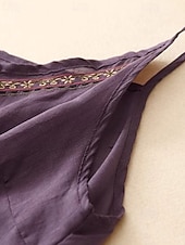abordables Chemises-Femmes Gilet en coton et lin Chemisier Fleur Élégant Moderne Sans manches Bretelle Hauts Réguliers Fête Sortir Broderie Violet Été