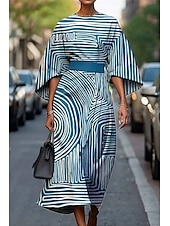 abordables Robes Floraux Imprimés-Femmes Robe Longue Maxi Robe Robe Décontractée Robe d&#039;été Mode Moderne Quotidien Date Week-end Coupe régulière Géométrique Manche 3/4 Col ras du cou Noir Jaune Vert Claire Rose Claire Été
