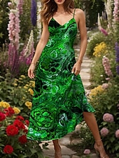 ieftine Artă și design rochii-Pentru femei Rochie Maxi Rochie A line Rochie de vară Rochie Slip Vacanță Casual Plajă Fit regulat Grafic Abstract Imprimare de marmură Fără manșon În V Roșu-aprins Albastru piscină Mov Trifoi Var