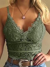 abordables Hauts en dentelle-Femmes Chemisier Hauts en dentelle Uni Moderne Occasionnel Sans manches Bretelle Hauts courts Quotidien Sortir Dentelle Dos nu Blanche Jaune Rose Claire Bleu Vert Été
