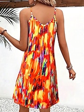 abordables Art &amp; Design Robe-Femmes Mini Robe Robe trapèze Robe d&#039;été Robe Nuisette Vacances Occasionnel Coupe régulière Graphique Bloc de Couleur Abstrait Sans manches Col en V Bleu Orange Été Printemps
