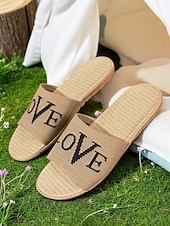 cheap Casual Sandals-Women&#039;s Flyknit Slide Sandals - Red &quot;LOVE&quot; Graphic, Casual Slip-On Design, Perfect for Beach Days and Casual Outings