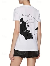 ieftine Tricou cu animale-Pentru femei Tricou Topuri de vară Grafic Pisica Clasic Casual Manșon scurt Stil Nautic Crop Tops Zilnic Sfârșit de săptămână Imprimeu Alb / Negru Vară Primăvară Toamnă
