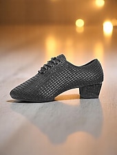 preiswerte Lateinamerikanische Schuhe-Weiße Mesh-Latein-Tanzschuhe für Damen mit niedrigem, klobigem Absatz und funkelnden Strasssteinen – atmungsaktives, professionelles Standardschuhwerk für Künstler und Wettbewerbe