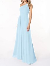 abordables Robes de demoiselle d&#039;honneur-Ligne A Robe de Demoiselle d&#039;Honneur  Une Épaule Sans manches Élégant Longueur au sol Chiffon avec Plis / Fronces 2022
