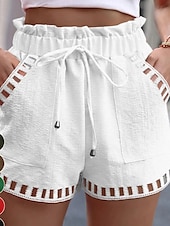 cheap Plain Cotton Linen Pant-Women&#039;s Shorts Slacks Streetwear Casual Short Natural Plain Pocket Elastic Drawstring Design Comfy Outdoor Comfortable Outdoor Street Magenta Dark Brown Black White Summer Regular Fit