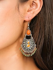 cheap Women's Earring-Women's Bohemian Teardrop Dangle Earrings – Vintage Tribal Style with Beaded Fringe, Lightweight Statement Jewelry for Parties and Festivals