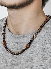 abordables Bijoux pour hommes-Collier de perles en bois naturel pour homme – Bijoux tribaux bohèmes faits à la main pour le yoga, la méditation, les festivals et le quotidien