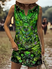 cheap Boho Dress-Women&#039;s Mini Dress Sundress Shift Dress Off The Shoulder Dress Vacation Casual Outdoor Home Party Regular Fit Floral Graphic Sleeveless V Neck Red Blue Purple Green Summer Spring