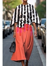 ieftine Tipăriți rochii florale-Pentru femei Rochie Lunga Rochie Maxi Rochie casual Rochie de vară Modă Modern Zilnic Dată Sfârșit de săptămână Fit regulat Geometric Lungime Manșon 3/4 Stil Nautic Plin de Culoare Negru Alb Galben