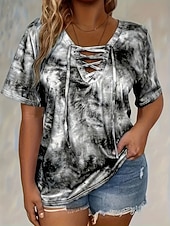 Women's Cotton Shirt Color Block Fashion Casual Short Sleeve Crew Neck V Neck Regular Tops Daily Gray Summer4