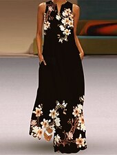 ieftine Rochii casual florale-Pentru femei Rochie Lunga Rochie Maxi Rochie casual Rochie de vară Modă În aer liber Petrecere Concediu Fit regulat Floare Fără manșon În V Negru Alb Roz Îmbujorat Vară
