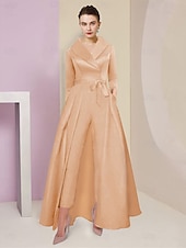 abordables Combinaisons pour maman-Combinaison  Tailleur Mère de la Mariée Tuxedo Invité de Mariage Élégant Party Simple Col Chemise Longueur Cheville Satin Manches 3/4 avec Nœud(s) 2025 taille personnalisée gratuite