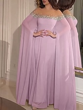 preiswerte Einfaches Kleid-Damen Maxikleid A Linie Kleid Schulterfreies Kleid Elegant Party Cocktail Party Hochzeitsgast Date Normale Passform Einfarbig Langarm Rundhalsausschnitt Schulterfrei Rosa Blau Sommer
