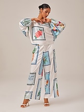 cheap Pants-Seamless Pattern Print Elastic Waist Wide Leg Trousers
