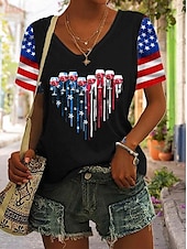 levne Den nezávislosti Top-Tričko s grafikou pro ženy na Den nezávislosti Patriotic čtvrtého července vlajka americká vlajka národní vlajka běžné červené bílé a modré krátký rukáv kulatý výstřih běžné topy každodenní potisk