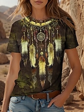 levne Boho tričko-Dámské Tričko Grafika Čechy Vinobraní stylové Krátký rukáv Tričkový Běžné topy Denní Jdeme ven Víkend Tisk Žlutá Rubínově červená Vodní modrá Fialová Trávová zelená Léto Jaro