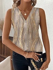 billige Stripe og geometrisk tank topp-Dame Camisole Tank Top Grafisk Polkadotter Stripet Stilfull Fritid Ermeløs V-hals Vanlige topper Daglig Trykt mønster Svart Hvit Grønn Kakifarget Sommer Vår