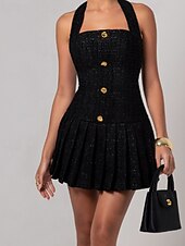 abordables Robes de Diplôme-Femmes Mini Robe Robe de remise des diplômes Robe de Cocktail Mode Soirée Anniversaire Date Coupe régulière Uni Sans manches Col Halter Noir Été