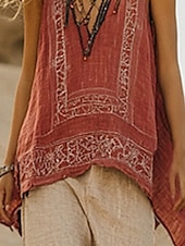 economico Camicie-Per donna Camicie di cotone e lino Camicia Boho Set ispirati al lino Blusa Fiore Moderno Boho Senza Maniche Scollo a V Top Regolari Quotidiano Ferie Stampato Arancione Estate