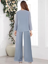 preiswerte Hosenanzüge für Mama-Hosenanzug Brautmutterkleid Hochzeitsgast Elegant Einfach Rundausschnitt Bodenlang Polyester Langarm mit Einfarbig 2025